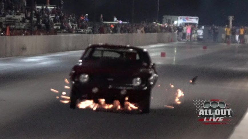 Driveshaft Rips Through Roof, Hits Driver in Head During Drag Race