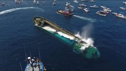 Footage Shows Sinking of 180-Foot Drug Smuggling Ship to Save the Environment