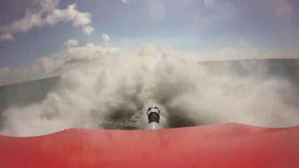 Unique View of Offshore Powerboat Cruising Through the Water At Over 170+mph