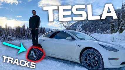 Madman Installs Tracks on His Tesla, Takes it Off Roading