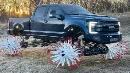 Madman Tills Dirt With Spiked Wheels on $100,000 F-350