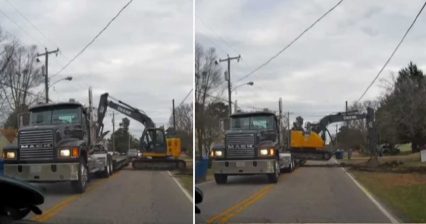 Heavy Equipment Operator Rolls Excavator When Loading it on a Trailer