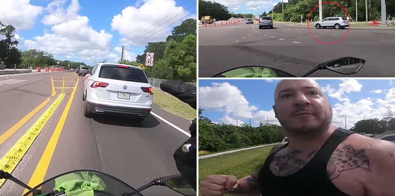 SUV Driver Takes Road Rage Out On Biker After Cutting Him Off