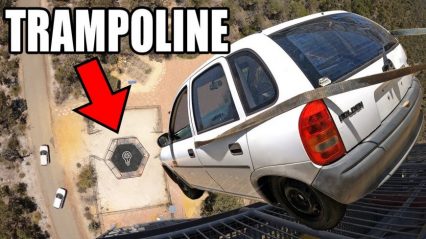 Car vs World’s Strongest Trampoline Shows 150 ft Minivan Drop
