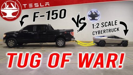 Half-Scale Tesla Cybertruck Dominates Ford F-150 in Tug-of-War