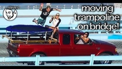 Steve-O Uses Moving Trampoline Truck to Jump Off a Bridge