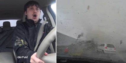 Man Filming a Drive Suddenly Realizes There’s a Tornado Following Him