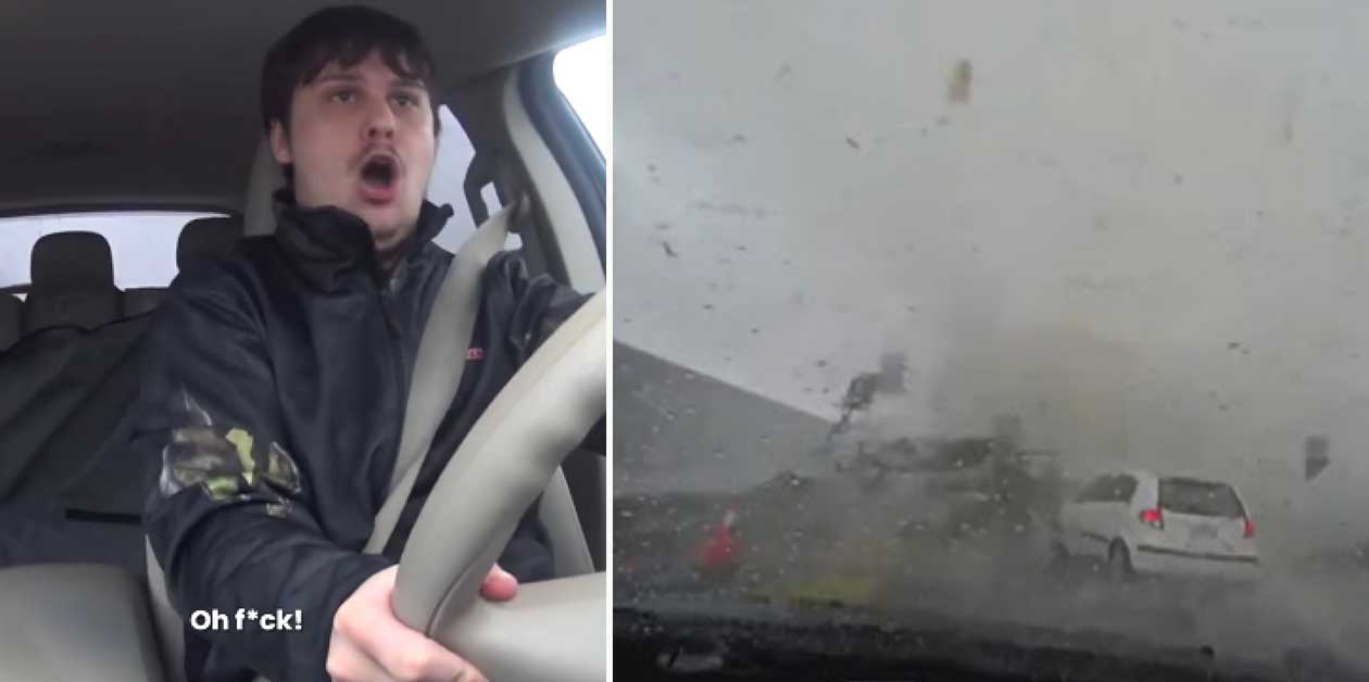 Man Filming a Drive Suddenly Realizes There's a Tornado Following Him