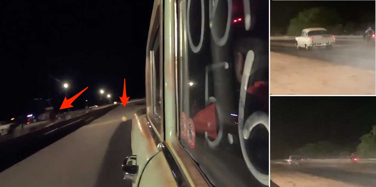 Man Believed to be Track Manager Throws Rock at Car Making a Pass on the Drag Strip