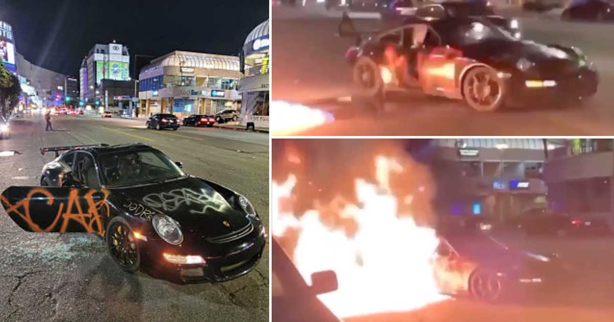 Beverly Hills Rioters Set Fire to Porsche GT3 RS