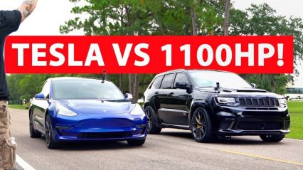Tesla Takes on a Forza Tuned 1100hp Trackhawk From a Dig!