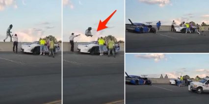 Angry Racer Goes Full WWE With Flying Leg Drop to Opponent After Crash