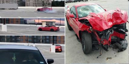 Mustang Owner Goes Full Send, Makes Direct Contact With Light Pole in Parking Garage Fail