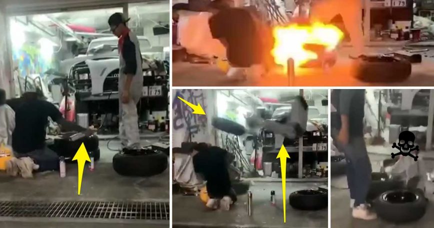 DIY Tire Mounting Goes Incredibly Wrong, Sends Man Flying Into the Air