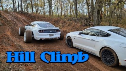 1200 HP Twin Turbo “MUDstang” Takes on Late Model Mustang in Muddy Hill Climb