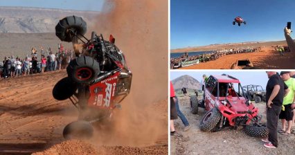 Madman Goes Wide open in Polaris RZR and WAY Overshoots his Landing – We Have no Idea How He’s Still Walking