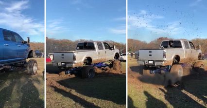 Lifted Trucks Struggle With Minuscule Amount of Mud in a Parking Lot