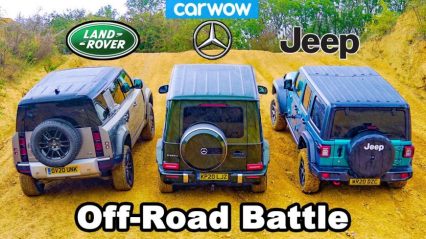 Land Rover Defender vs Mercedes G350 vs Jeep Wrangler Face Off in Uphill Drag Race!