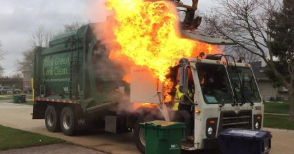 Garbage Truck Bursts Into Flames After Massive Hydraulic Failure