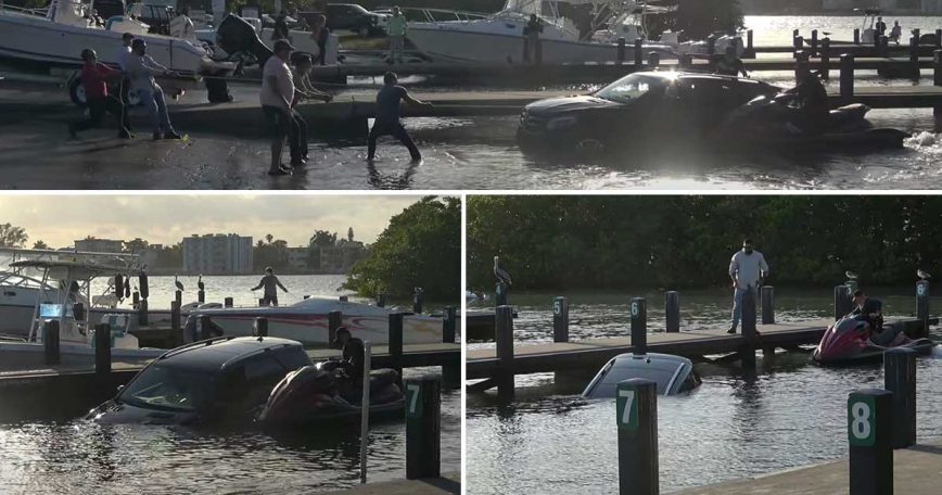 Boat Ramp FAIL! Mercedes SUV Sinks at Boat Ramp