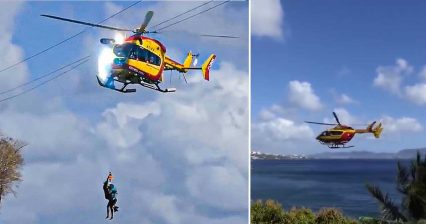 Helicopter Flies Into Power Lines During Training Exercise While People Hang Below It