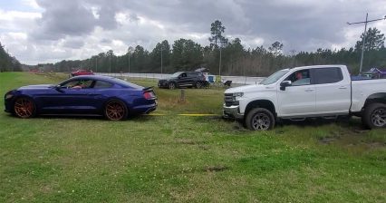 Mustang Flexes its Muscles in Recovery Effort as Silverado is Stuck in Grass
