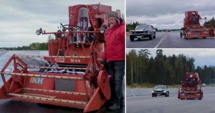 Drag Built Combine Harvester Throws Down With Shelby GT350 and DESTROYS the Mustang