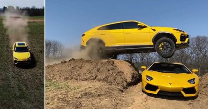 Jumping a Lamborghini Urus Over a Lamborghini Aventador is the Sketchiest YouTube Stunt We’ve Seen