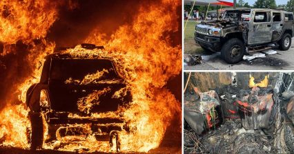 Hummer Goes Up in Flames With 4 Gasoline Containers Inside in Apparent Gasoline Hoarding Situation