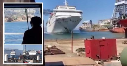 Cruise Ship Hits Land at Full Tilt (Multiple Camera Angles)