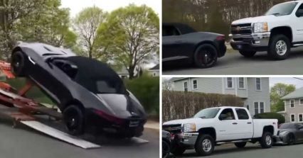 Exotic Car Falls From Car Carrier, Destroying Everything in its Path