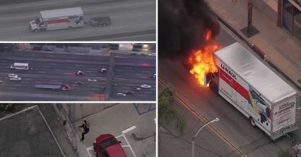 Slowest Pursuit Possible Has Cops Chasing U-Haul That Goes up in FLAMES!