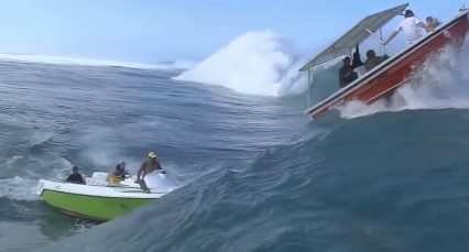 Surfing Photographer Boat CLOBBERED by Incoming Wave (That Had to Hurt!)