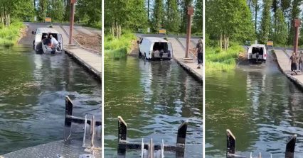 Redneck Move! – Dude Drives Van Into Water to Launch Boat From Back