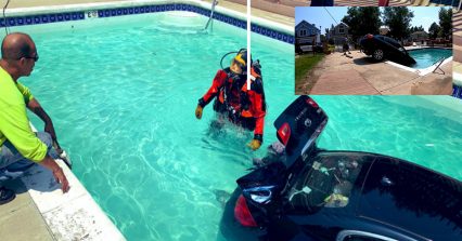 Crew Extracts Car From Pool After Teen Launches it in