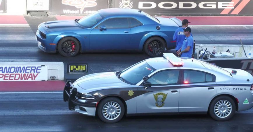 Police Dodge Charger Tries Hard at Hellcat Redeye on Drag Strip
