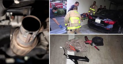 Embarrassing Moment as Catalytic Converter Thief Rescued From Under Stuck Car