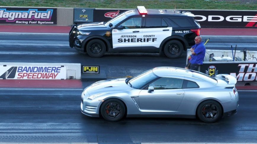 Police Cruiser Takes on Nissan GT-R in Quarter Mile