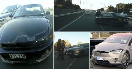 Craziest Road Rage Attack Caught on Camera as Madman Rams Brand New Tesla