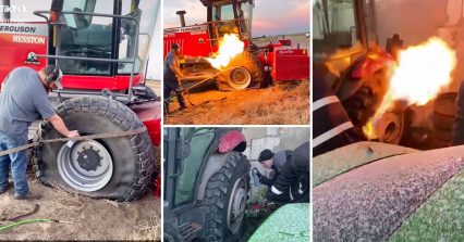 Dude Using Fire to Set Tractor Tire Bead Goes Insanely Viral