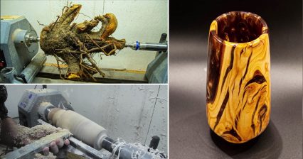 Rooty Firewood Turned to Incredible Vase With Woodturning Magic