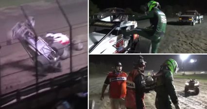 Sprint Car Racer Drop Kicks Opponent After Being Flipped Over