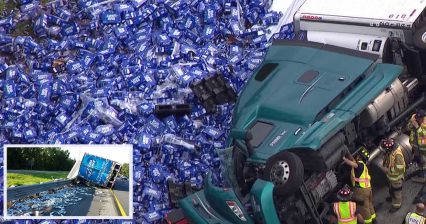 Bud Light Filled Semi Truck Rolls Over, Spilling Thousands of Cans but This Isn’t the First Time