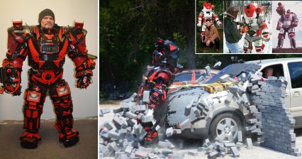 Canadian Inventor Tests Armored “Grizzly” Suit by Getting Hit by Truck, Tumbling Down a Mountain