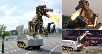 This Car Eating, Fire Breating, Robot Dinosaur is What Nightmares Are Made Of