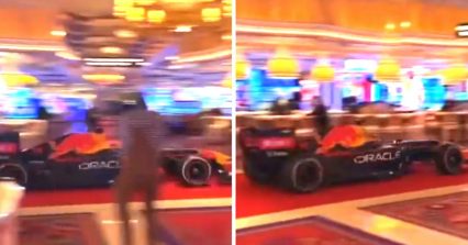 F1 Car Drives Through Vegas Casino, Does Burnout to Promote Upcoming F1 Race