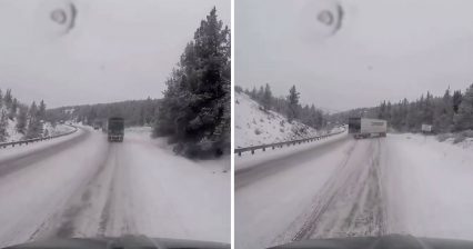 Truck Driver Almost Loses it, Goes Full “Tokyo Drift” on Ice