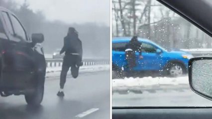 Man Runs Across Busy, Icy Highway to Stop Runaway Car