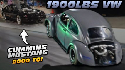 1500 HP Cummins Diesel Mustang vs INSANE Turbo VW Wheelie Bug