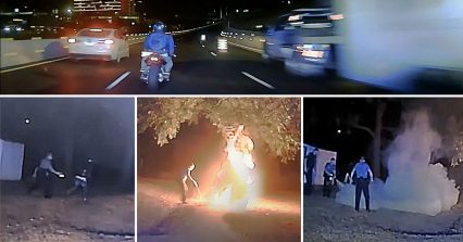 Biker’s Backpack Explodes into Fireball After Being Tased by Police